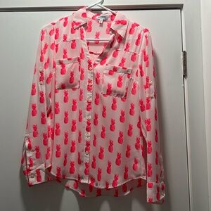 Express Women’s Pineapple Print Portofino Shirt - Neon Pink (Size XS)